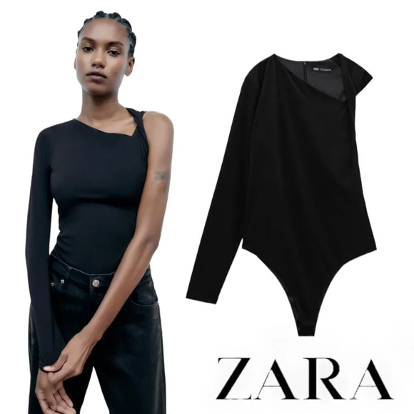 ZARA | Black | ASYMMETRICAL BODYSUIT - Picture 1 of 9